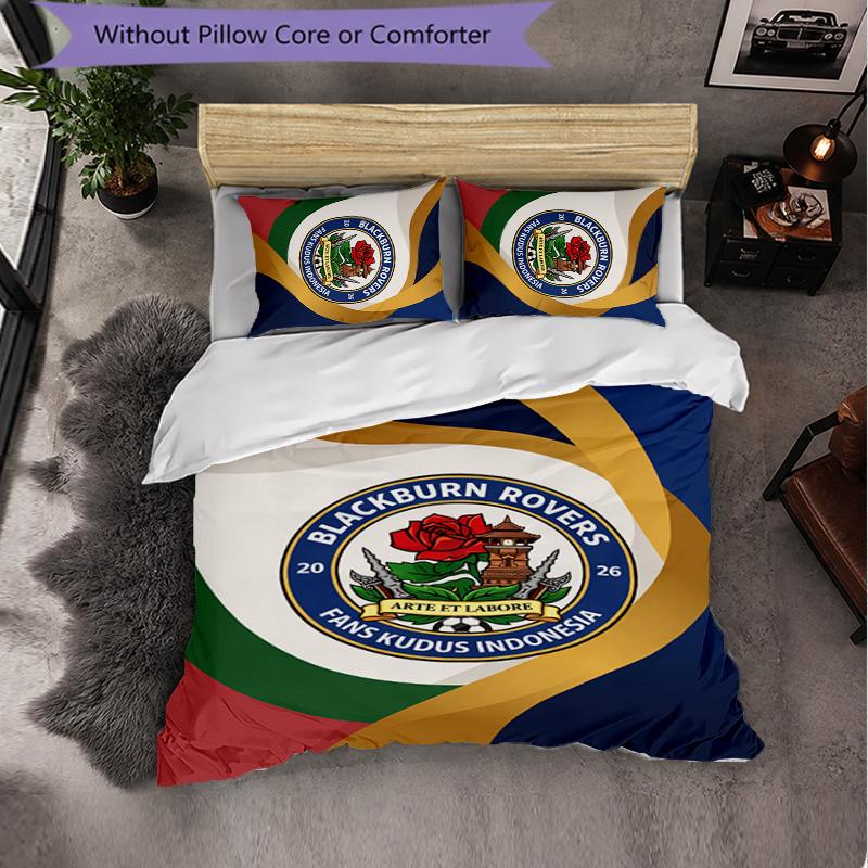Blackburn Rovers Football 3 Piece Bedding Set Soft Duvet Cover Set with Pillowcases Printed Bedroom Decor Set for Home