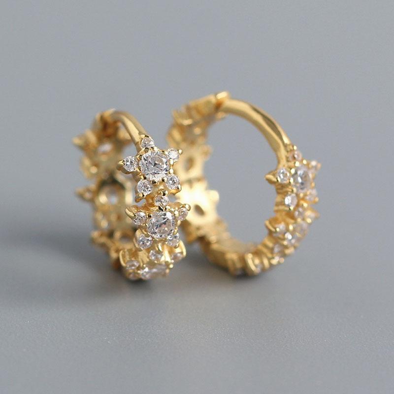 

ANENJERY Жіноча сережка-кільце з цвітом сливи та цирконом Геометрія Темперамент Розкішні сережки-зірки Щоденні прикраси для вечірок золотий