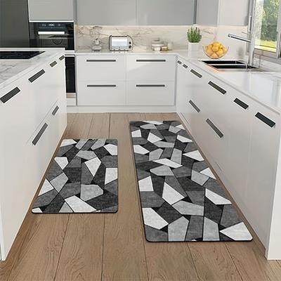 Luxury Black White And Gray Plaid Kitchen Mat Soft Thickened Kitchen Floor Mat Waterproof Non-slip Oil-proof Floor Mat Runner Rug