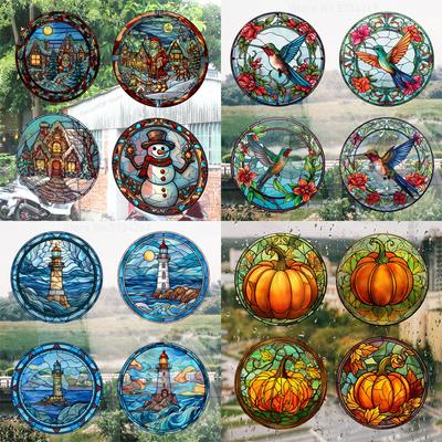 4PCS Colorful Stained Christmas Hummingbird Butterfly Window Glass Electrostatic Stickers PVC Decorative Film Party Home Decor