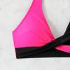 Women's Pink Black Color Block Halter Bikini Set Wrap Front High Waist Two Piece Swimsuit