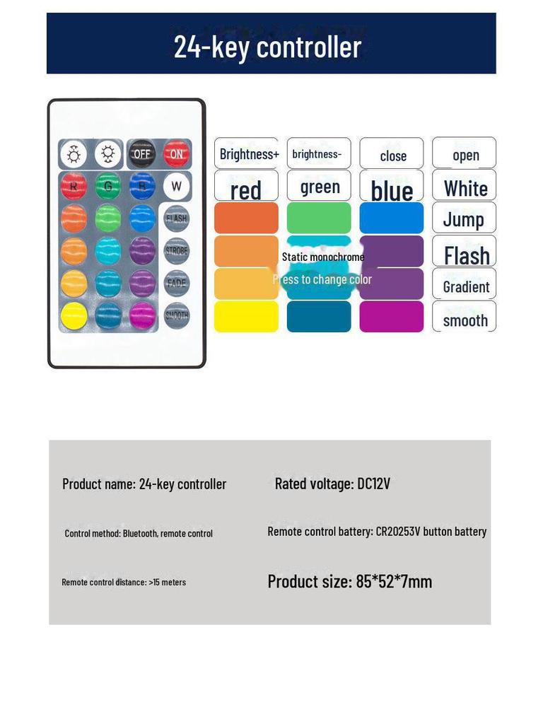 Waterproof 12V LED Light Strip with Alexa Voice Control and 24-Key Remote
