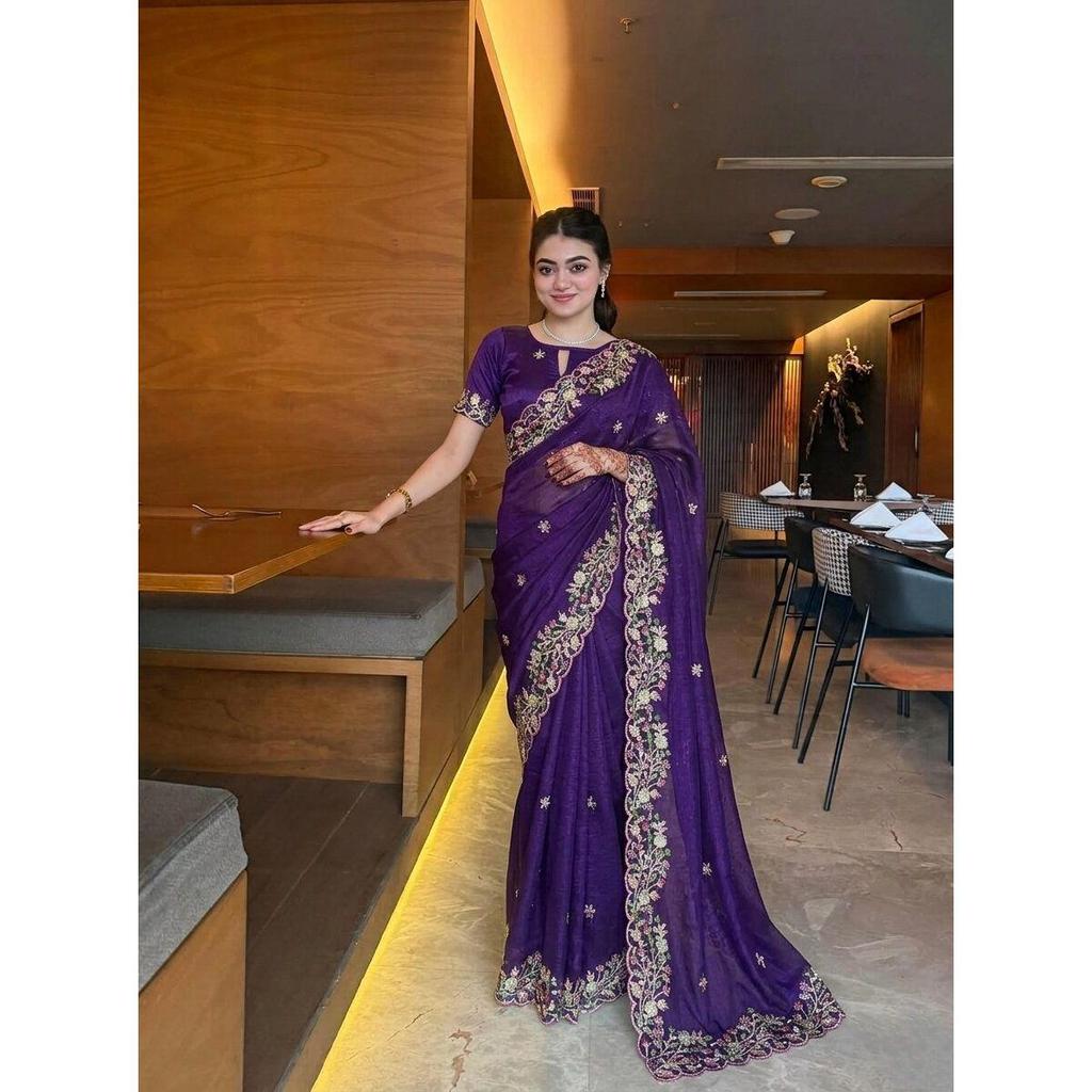 Wedding Special Soft Taby Silk Saree – Embroidery Cutwork Elegance