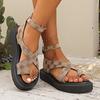 Lucyever Leopard Ankle Wrap Platform Sandles Women Summer Clip Toe Thick Bottom Gladiator Sandals Woman Backle Strap Roman Shoes