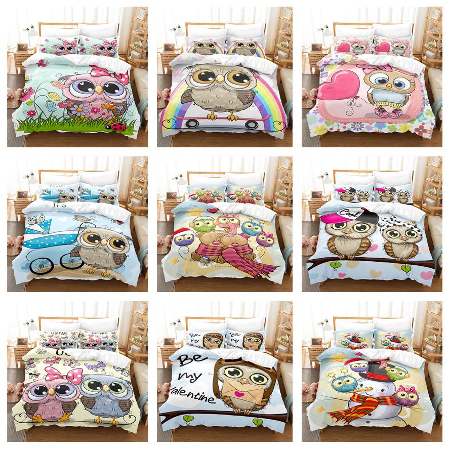

Комплект постельного белья с 3D мультяшной совой, пуховый пододеяльник с принтом животных, 2/3 предмета для детской комнаты, одноместный/двухместный AU140 * 210, полноразмерный домашний текстиль