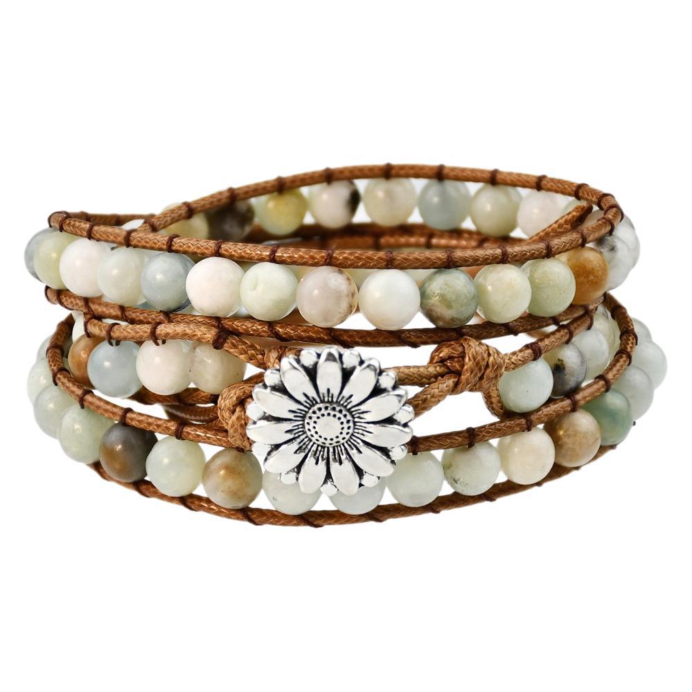 Natürlicher Stein Handgewebtes Armband Damen Bohemian Mehrschichtiges Wickel-Handseil Tigerauge Stein Armband.