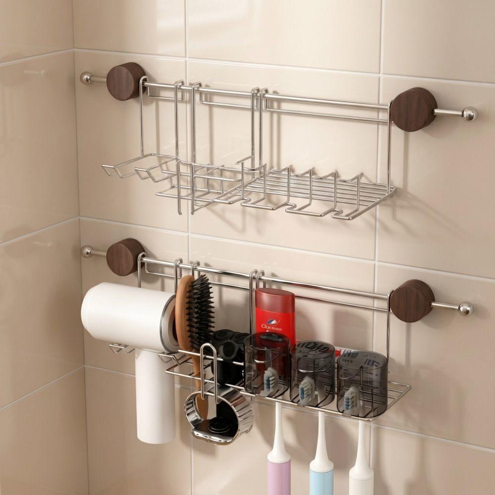 Waterproof Suction Cup Bathroom Shelf Luxury Style Wall Mount Storage Holder Cosmetics Storage