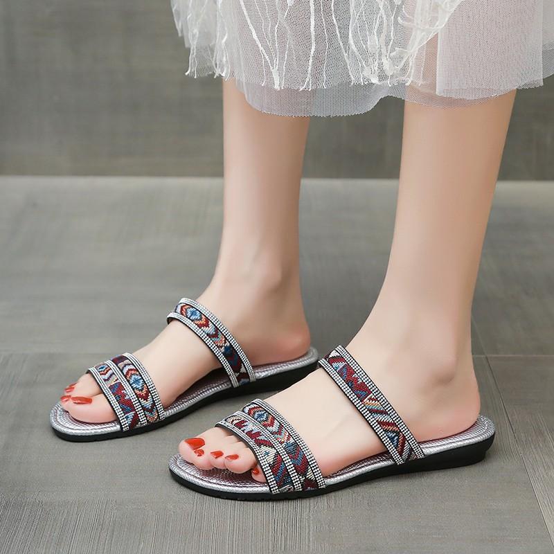 

Outer slippers 2025 new ethnic style foreign trade large size women s flat bottom fish mouth word with slippers 2025 36 бордовый