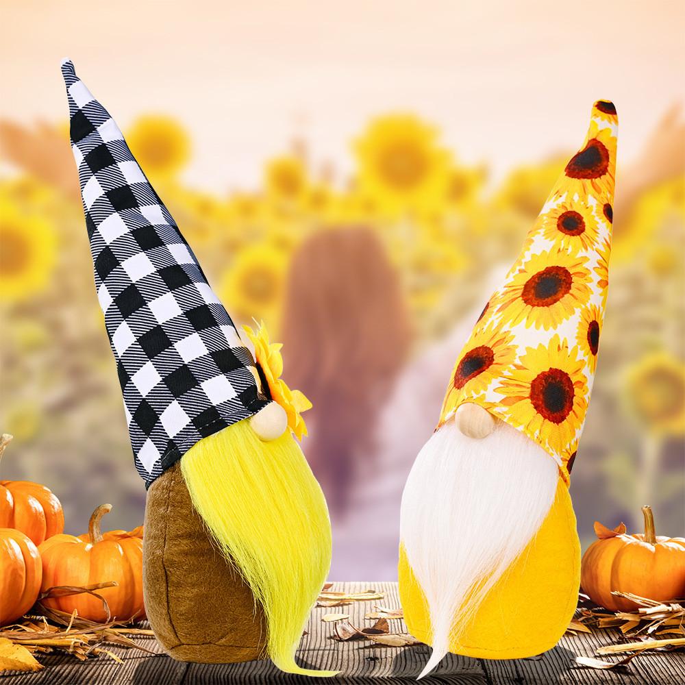 Sunflower No Whimsical Face Gnome Decoration In Yellow Floral Hat Ideal For Thanksgiving Christmas And