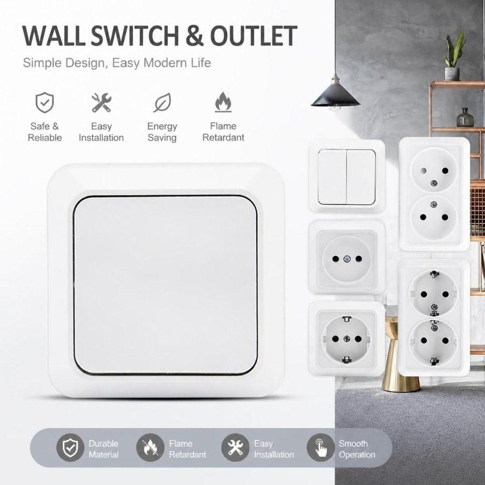White Wall Switch Wall Surface Mount Power Socket Modern Button Light Switch