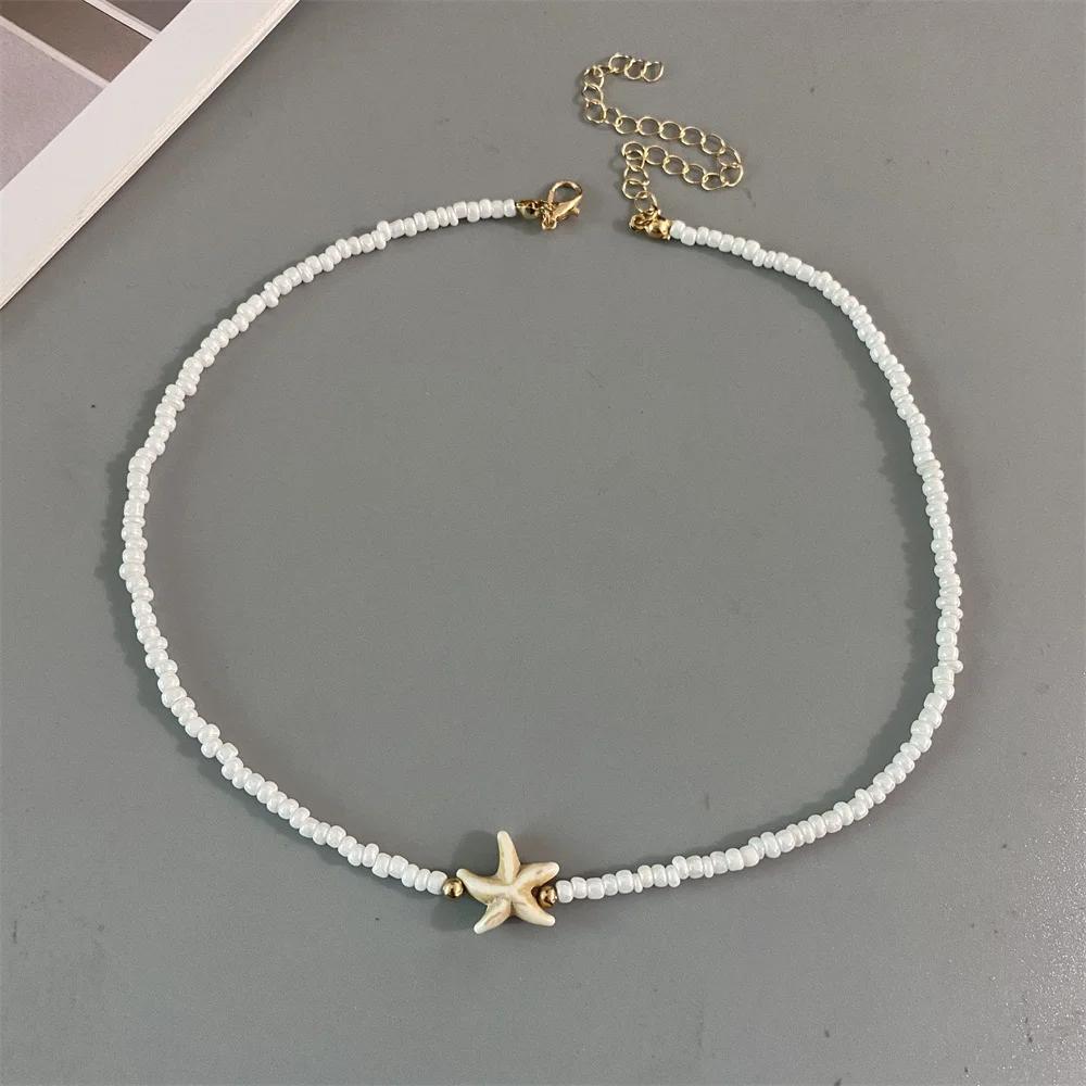 Shell Starfish Woman Short Necklace Summer Bohemian Holiday Gift Handmade Choker White Seed Beads Neck Jewelry Holiday Gifts