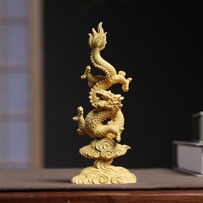 Boxwood Dragon Statue Chinese Auspicious Beast Solid Wood Carving Home Porch Ornaments Room Office Tabletop Car Decor Crafts