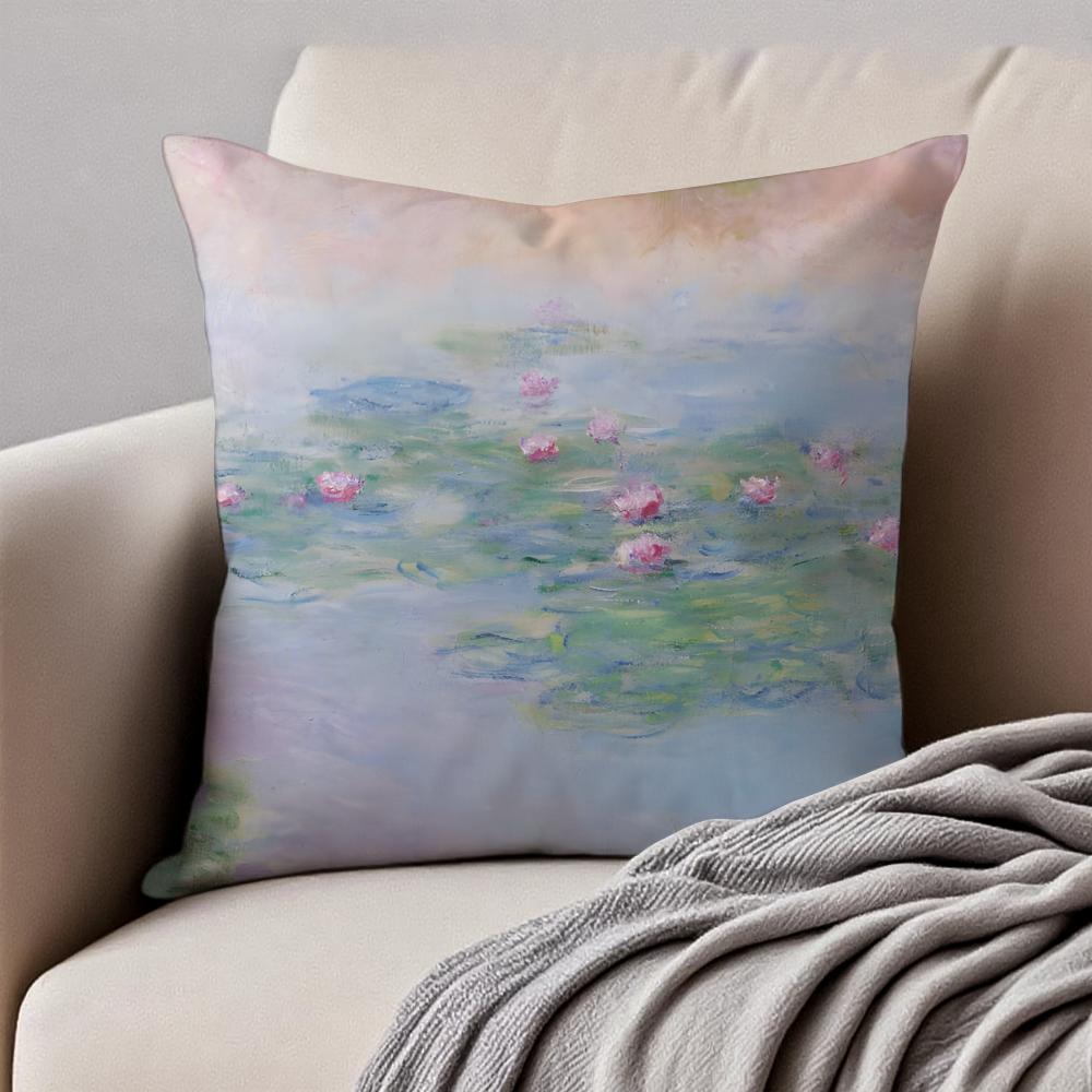 Famous Classic Oil painting Art CClaude Monet Cushion Cover Pillowcase Antidustmite Invisible Zipper Short Plush Sofa Cushion