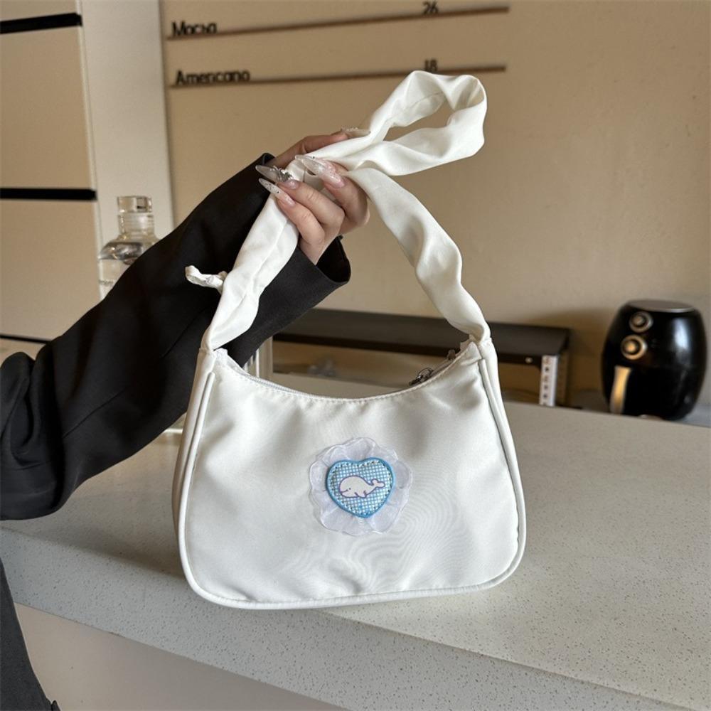 Nylon Canvas Underarm Bag Bow Hobo Bag Sweet Pleated Strap Shoulder Bag  Women