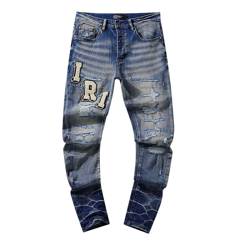 Moda Americana High Street Buco & Patch Trendy Retro Pantaloni Denim Dritti ami