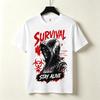 Survival Stay Alive Graphic Tshirt Skull Hood Biohazard Symbol Print Dark Grunge Gothic Streetwear Edgy Casual Urban Top