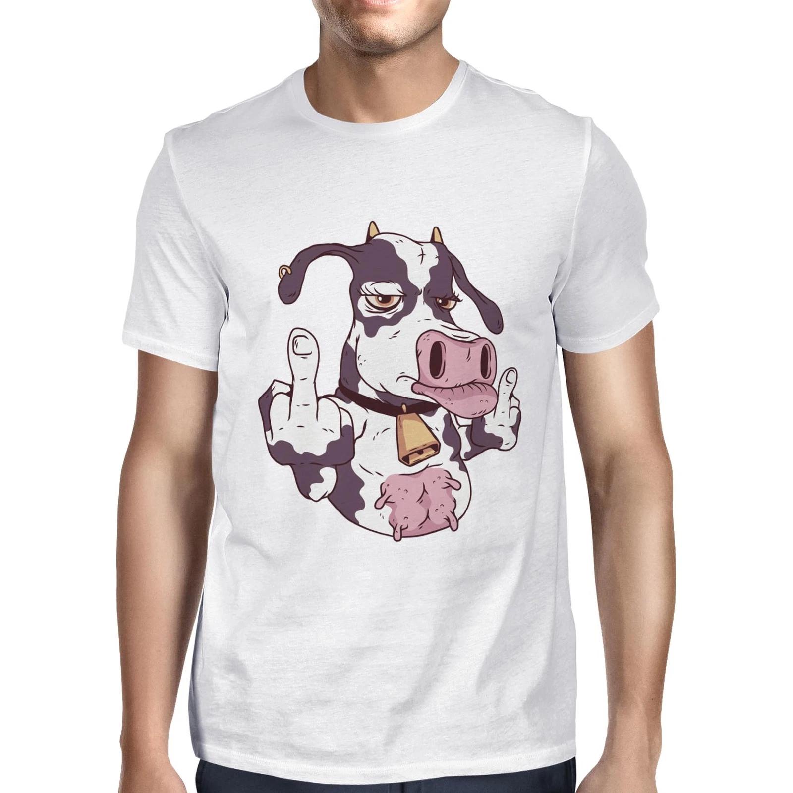 1Tee Mens Cow giving Middle Finger  T-Shirt XXL
