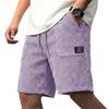 Men Corduroy Shorts Casual Loose Fit Elastic Waistband Drawstring Ribbed Texture Patch Pocket Design Summer Wear