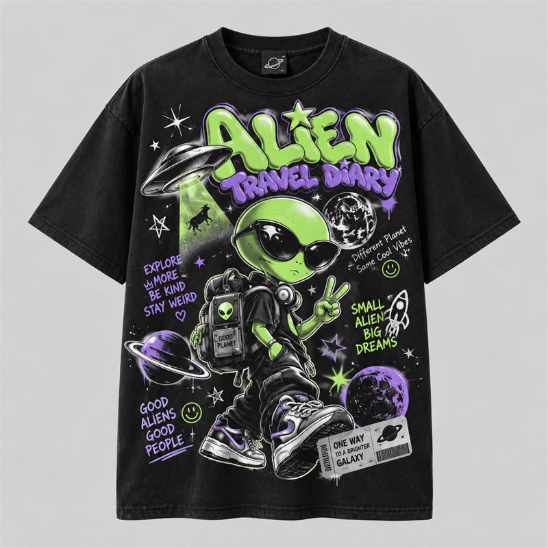 Retro Graphic T Shirt Men Women Hip Hop Gaming Anime Alien Shark Candy Car Print Short Sleeve Streetwear Casual Summer Tee