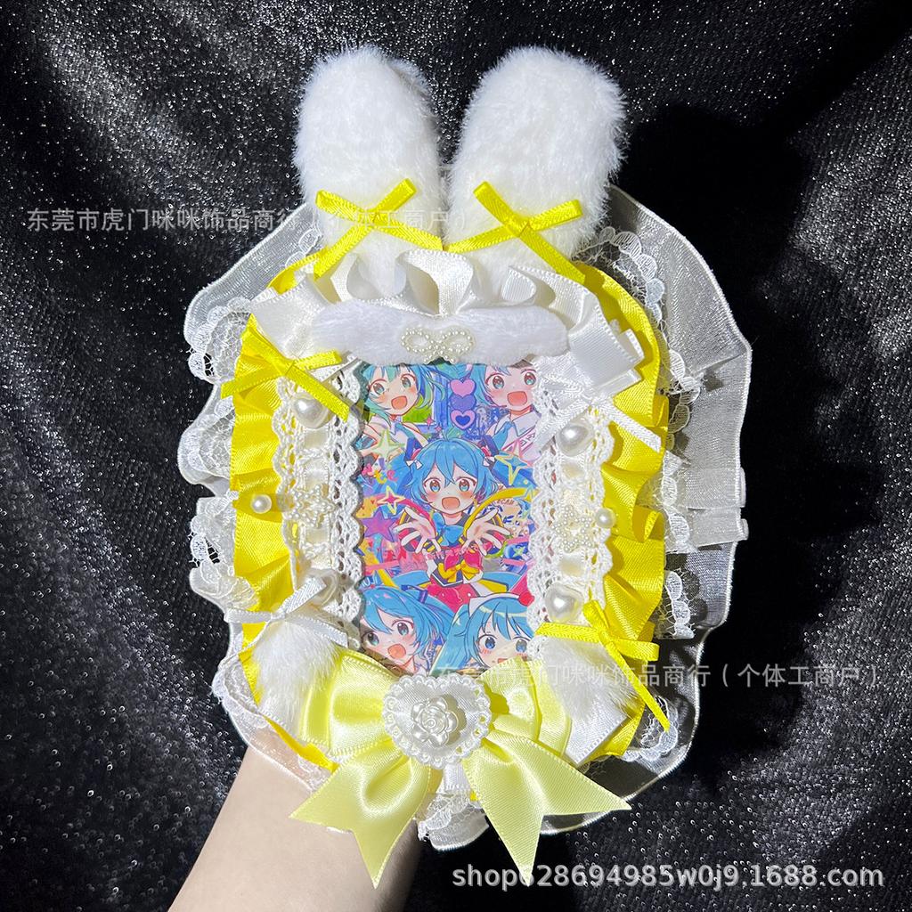 Finished card cover ins lace card cover cute rabbit ears original DIY handmade small card photo frame storage anti-lost pendant