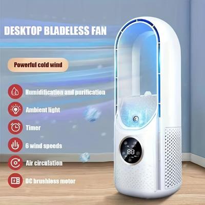 1pc Bladeless Fan With Mist Spray Summer Home Desktop USB Cooling Fan Humidifying Cool Breeze Air Conditioner Fan