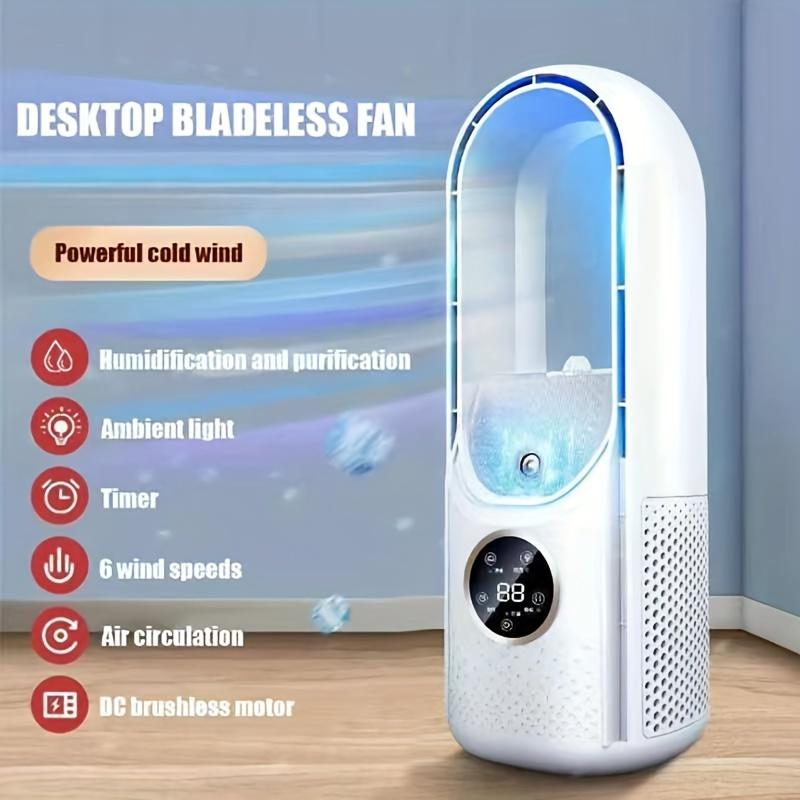 1pc Bladeless Fan With Mist Spray Summer Home Desktop USB Cooling Fan Humidifying Cool Breeze Air Conditioner Fan