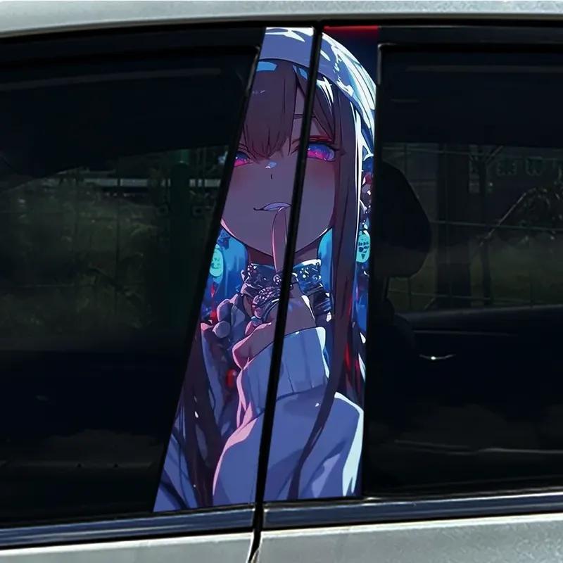 1/2pcs Anime Lovely Girl Car Stickers DIY Car B-pillar Cover Scratches Waterproof Durable Decoration Auto PET Decals