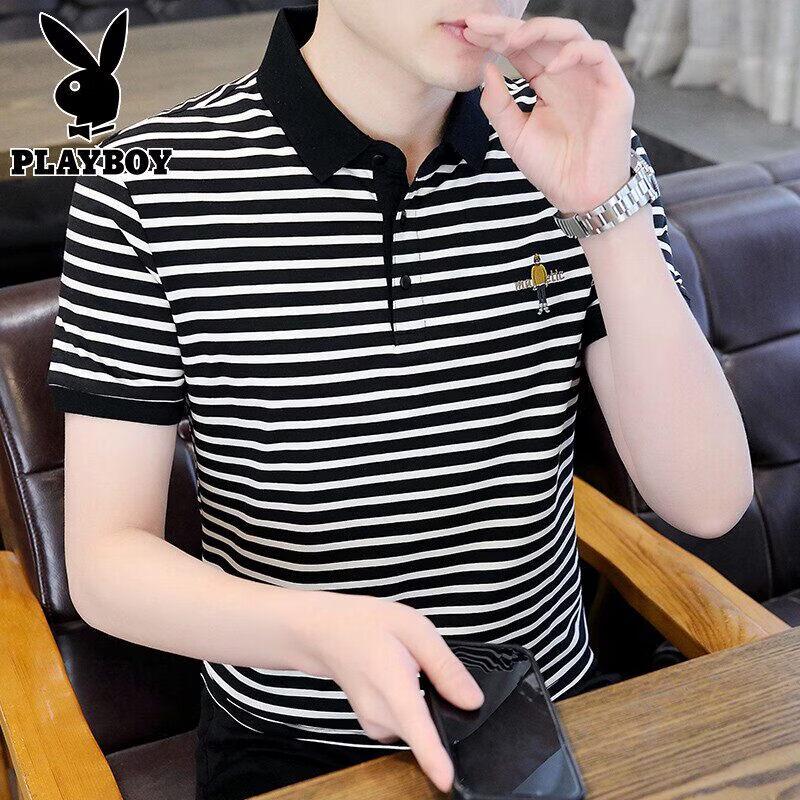 

PLAYBOY Men s Striped Slim-Fit Ice Silk Polo Shirt L
