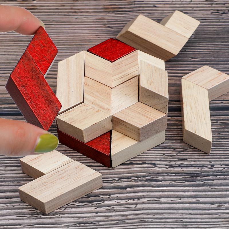 Hexagonal Cylinder 3D Wooden Puzzles Brain Teaser For Adults And Children Iq Challenge Regalos Cumpleaños Niños Para Invitados