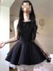 French rich daughter black vest dress women's summer Hepburn style birthday dress princess fluffy dress
