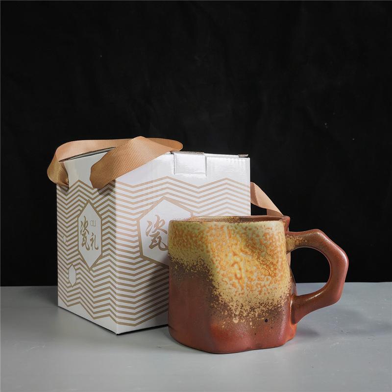 Cană de cafea retro creativă din ceramică grosieră, lucrată manual, cadou, cană ceramică, cutie cadou, pachet cadou de valoare ridicată