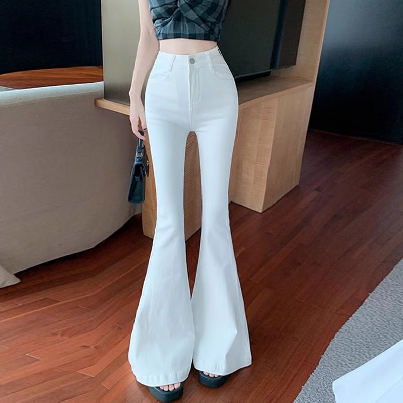 White High-Waisted Spicy Fishtail Wide-Leg Jeans - Women's Autumn/Winter Stretch Slimming Butt-Lifting Floor-Length Pants