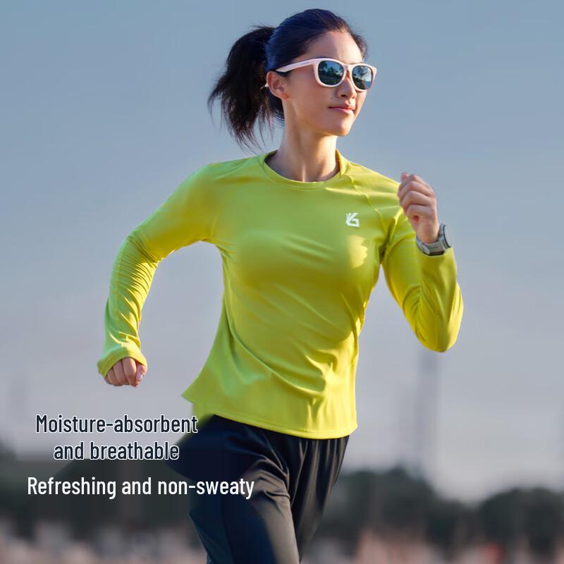 Yuebu Women's Thickened Breathable Grid Long Sleeve Running T-Shirt