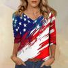 Women's Tops Three-quarter Sleeve Shirt V-neck Loose Casual Shirt Floral Print T-shirt