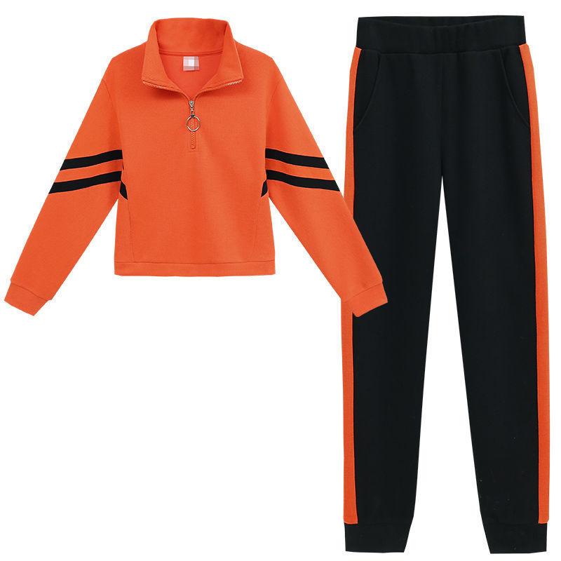 Spring and Autumn Plus Size Sportswear Women's Suit Was Thin and Long-sleeved Zipper Sweatershirt + Harlan Trousers 2-piece Suit