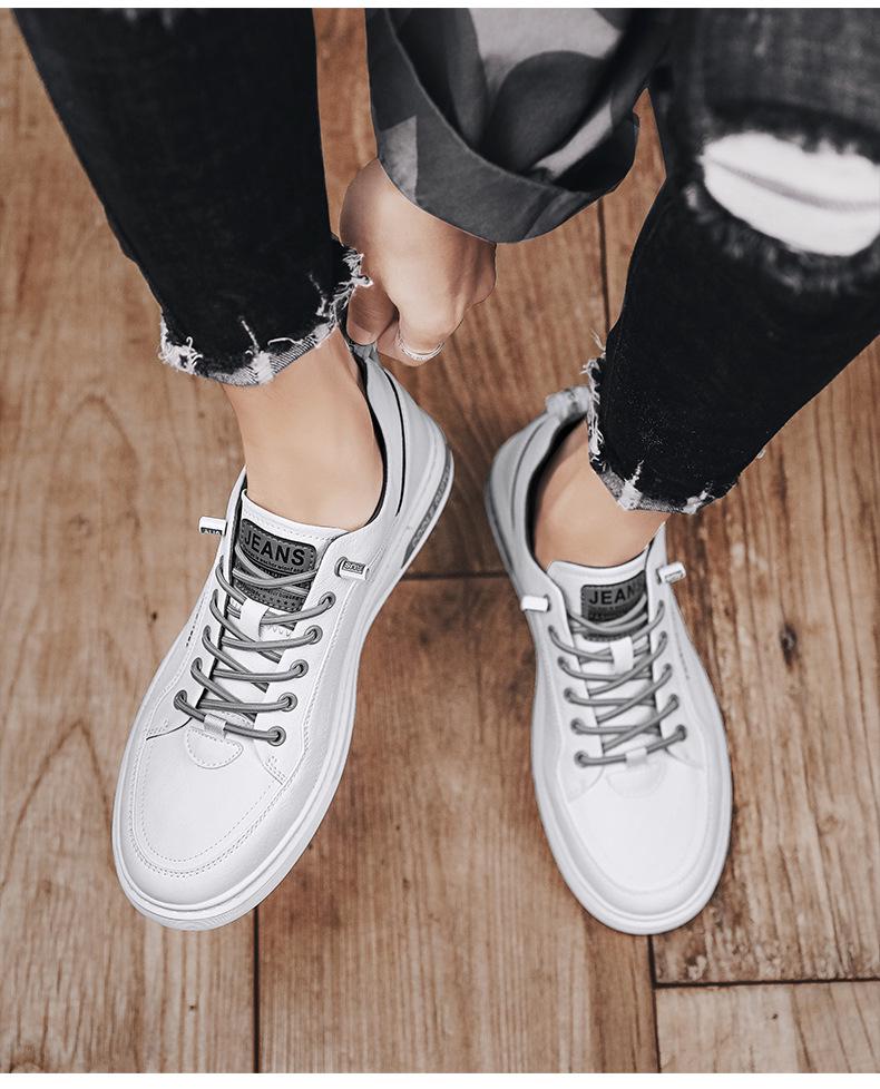 Våren 2025 Herr Mångsidiga Vitläder Casual Sportskor med Tjock Sula