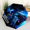 Avatar Inspired Blue Raincoat with Feather Necklace Automatic Opening Umbrella, Foldable Design, Outdoor Use, Gift for Fans and Travelers018