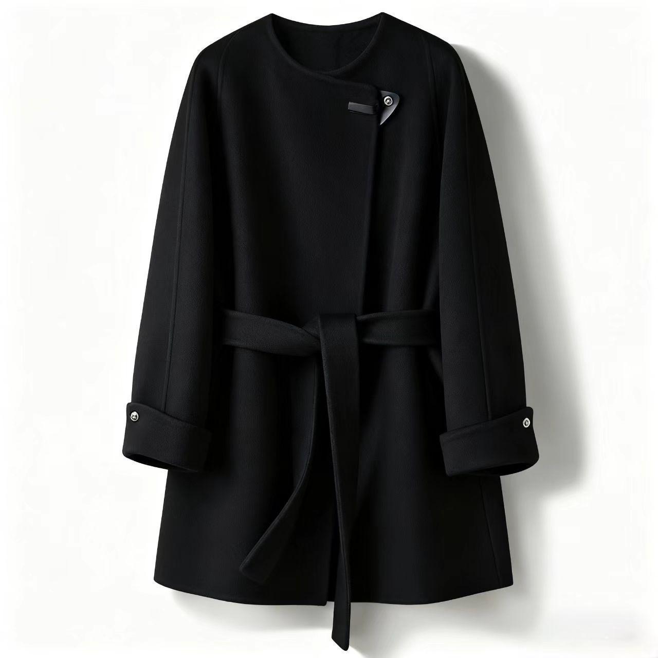 

Autumn/Winter Mid-Length Double-Sided Woolen Coat with Belt - Single-Button Versatile Design M (80-105 jin)