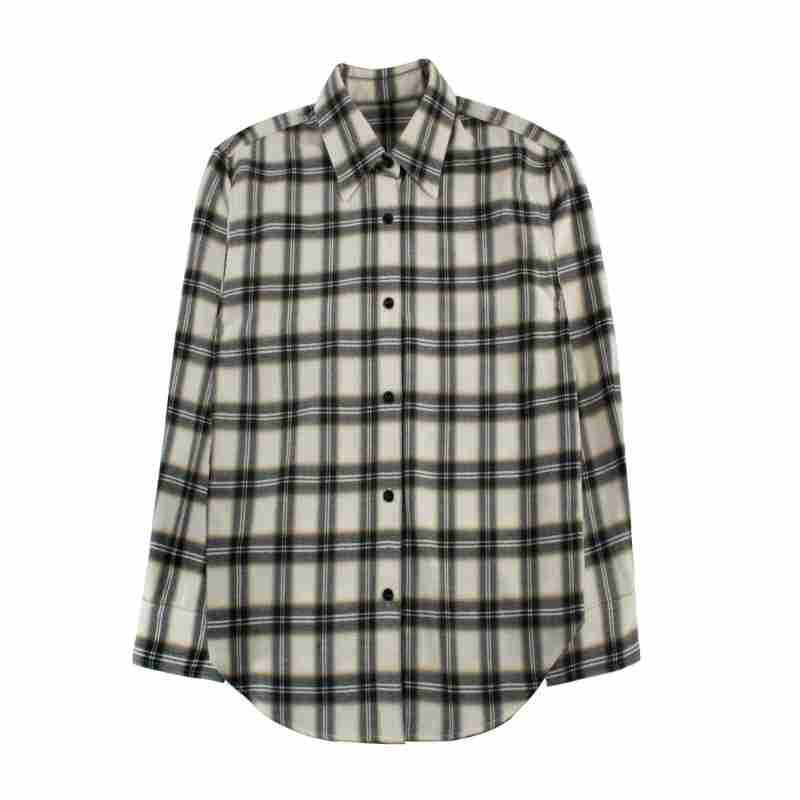 2026 Spring Unisex Plaid Wool Blend Loose Brushed Shirt - Women s Casual Base Layer Top Medium