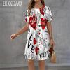 Ladies Summer Short Sleeve Dress 3D Heart Pattern Valentine's Day Style Printed Dress Casual Cute Women's Clothing