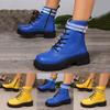 Dicke Sohle Runde Spitze Damen Einfarbige Modische Freizeit Schnürung Mittelhohe Stiefel Glitzernde Gummistiefel für Damen Mittelhoch