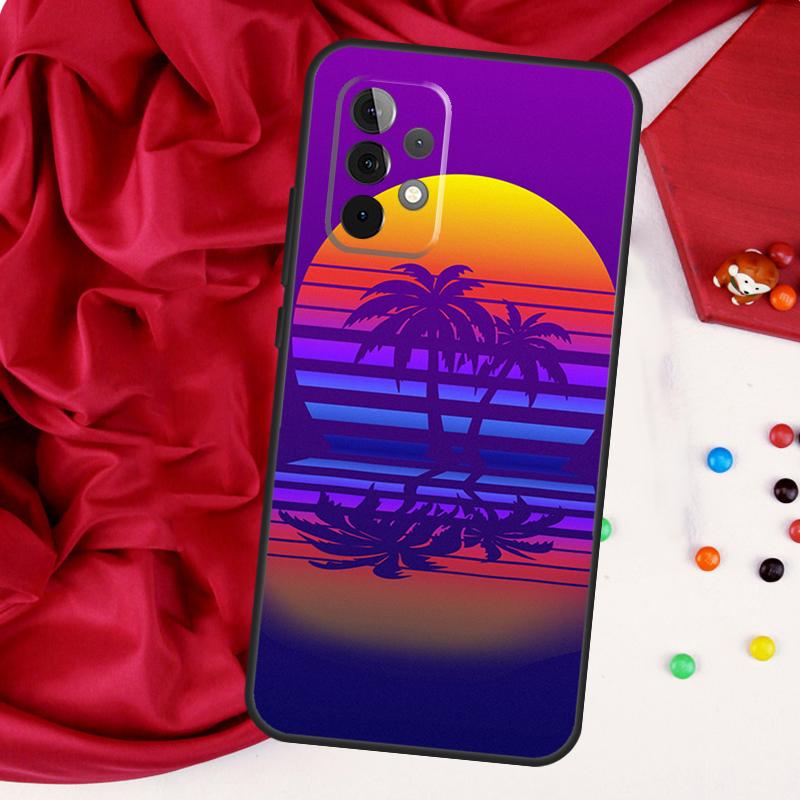80s Retrowave Neon Palms Tree For Samsung Galaxy A56 A36 A26 A16 A05 A06 A22 A32 A52 A54 A34 A14 A55 A15 A53 A33 A35 Case