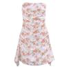 Hibiscus hemp tube top dress, summer new sexy printed one-word neck halter dress