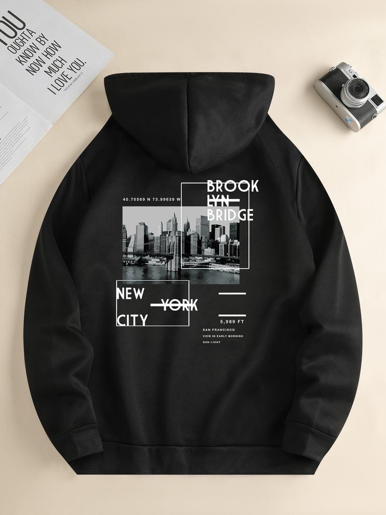 Unisex New York City Brooklyn Bridge Fleece Hoodie, Urban Cityscape Ästhetik Grafik Pullover Sweatshirt