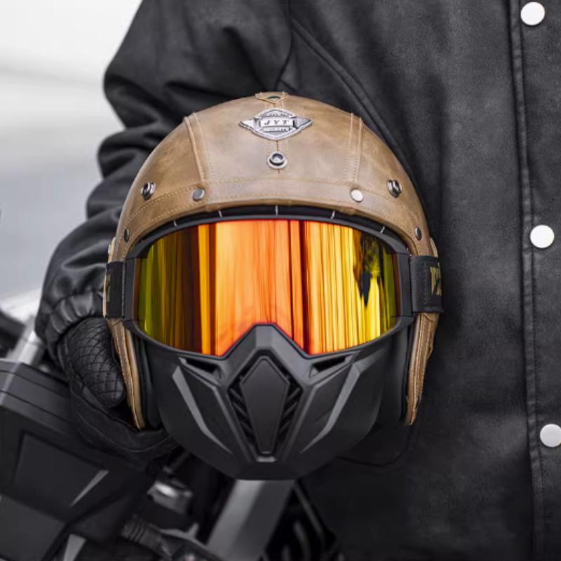 Brown Vintage Open Face Helmet Keaz Comfort Fit Liner Classic Look with Great Ventilation Sun Protection No Fogging