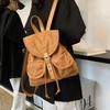 Large Capacity Vintage Style PU Backpack Women - Multi Pocket Casual College Bag With Drawstring