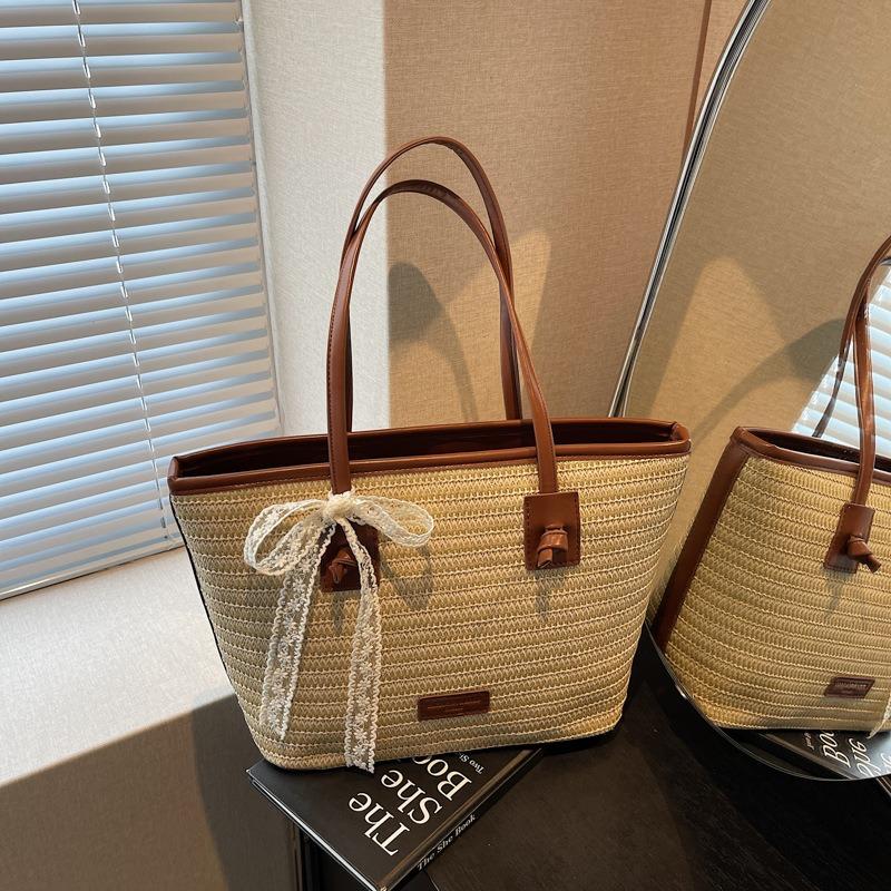 

Woven bag women s new popular fashion beach bag shoulder bag large capacity straw bag коричневый