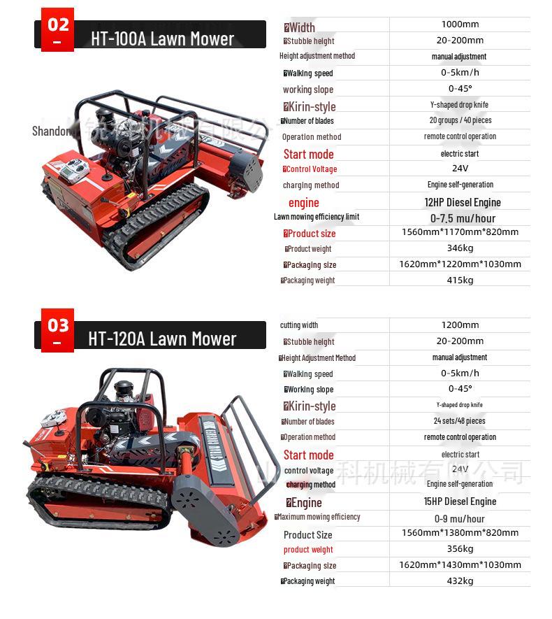 All-Terrain Wireless Remote Control Lawn Mower for Steep Slopes - Tracked Grass Shredder and Weeder