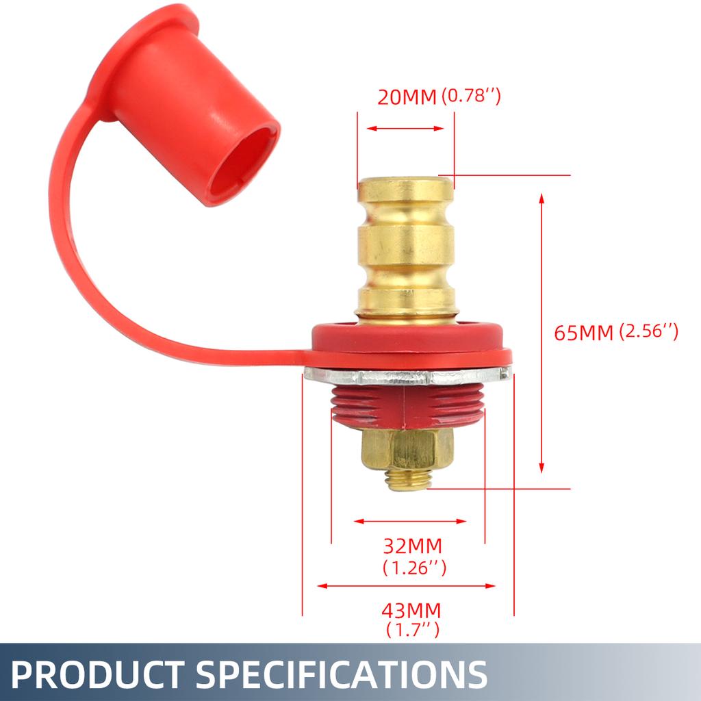 250A 12V Battery Charger Post 3/8" Stud Remote Battery Terminals with Cap M10 Battery Jump Post for Auto Truck Boat ATV