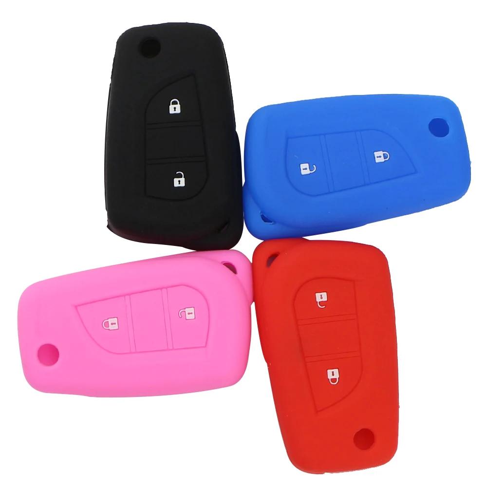 Silicone Rubber Car Key Cover Case Shell Set Protector Fob For Toyota Aygo Yaris Highlander Camry Rav4 2 Button Key Holder